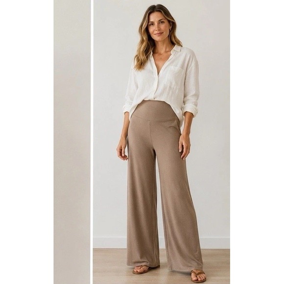 Magaschoni Pants - Magaschoni Wide Leg Knit Pants Taupe Pull-On Palazzo Lounge Pants Size Large